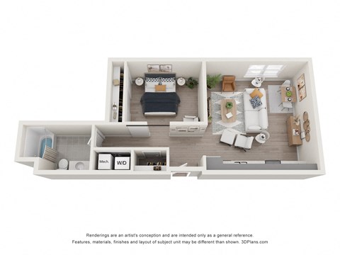 Floor plan for studio, 1 bath, 610 sqft